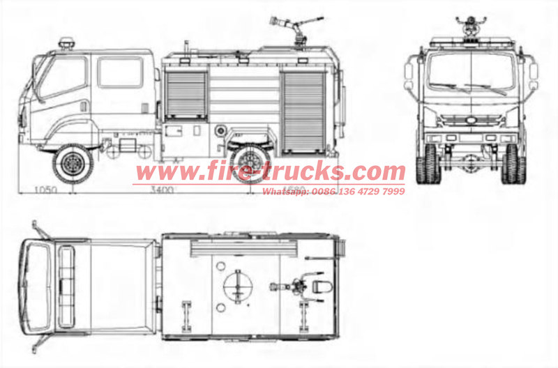 Dongfeng 4×4 water tanker firer truck drawing Dongfeng 4×4 water tanker firer truck drawing