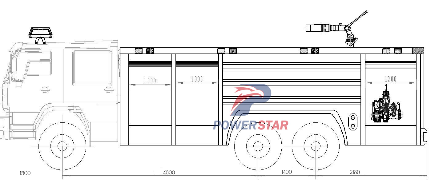 HOWO 6X4 12000 liters foam fire rescue truck technical drawing