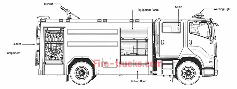 Isuzu GIGA 4x2 foam pumper fire truck structure diagram Isuzu GIGA 4x2 foam pumper fire truck structure diagram